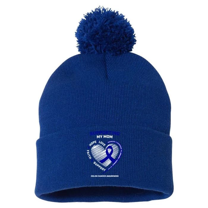 Wo Support Mom Colon Cancer Awareness Products Gift Pom Pom 12in Knit Beanie