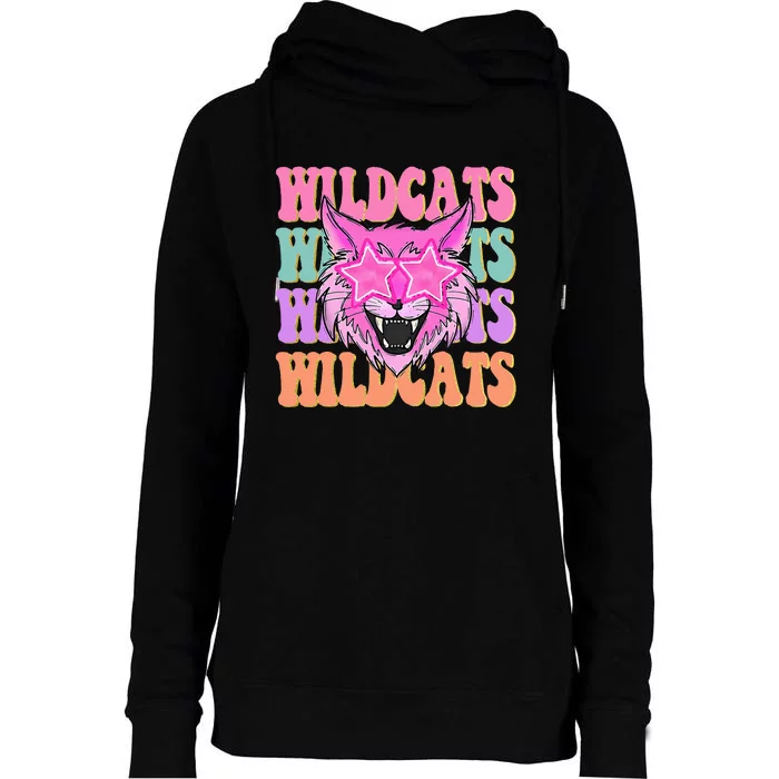 Wildcats School Mascot Sport Mom Wildcats Womens Funnel Neck Pullover Hood