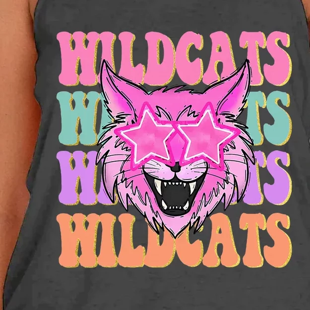 Wildcats School Mascot Sport Mom Wildcats Women's Knotted Racerback Tank