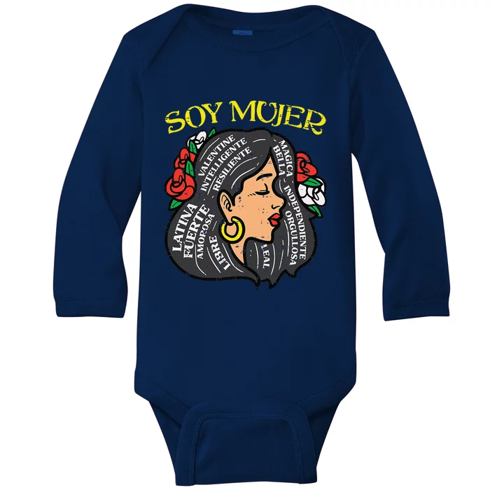 Womens Soy Mujer Latin Woman Cinco De Mayo Mexican Women Baby Long Sleeve Bodysuit