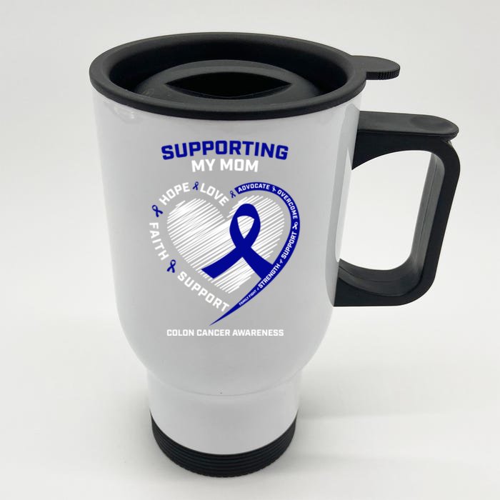 Wo Support Mom Colon Cancer Awareness Products Gift Front & Back Stainless Steel Travel Mug