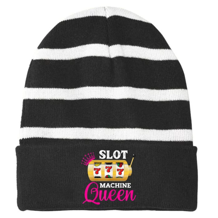 Womens Slot Machine Queen Funny Casino Gambling Striped Beanie with Solid Band