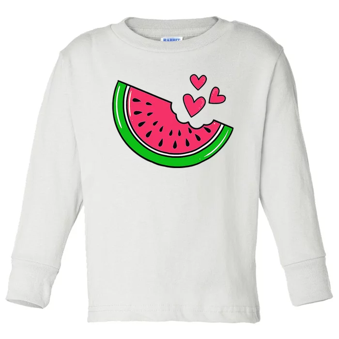 Watermelon Slice Melon Hearts Lovers Eating Fruit Summer Toddler Long Sleeve Shirt