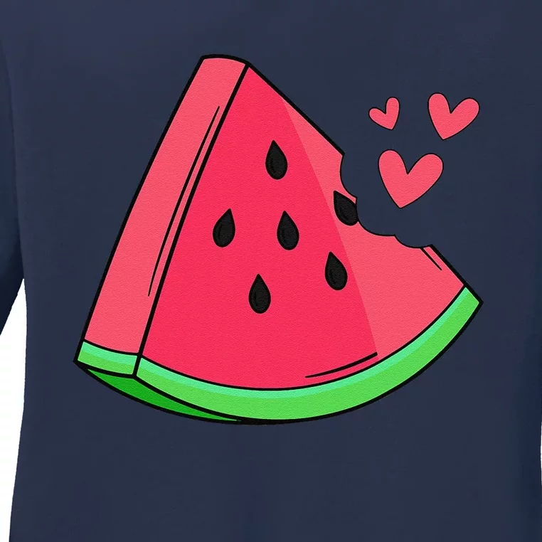 Watermelon Slice Melon Summer Vacation Season Fruit Lovers Ladies Long Sleeve Shirt