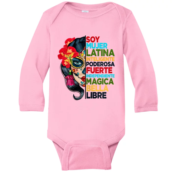 Womens Soy Mujer Latina Tee Poderosa Magica Bella Hispanic Heritage Baby Long Sleeve Bodysuit