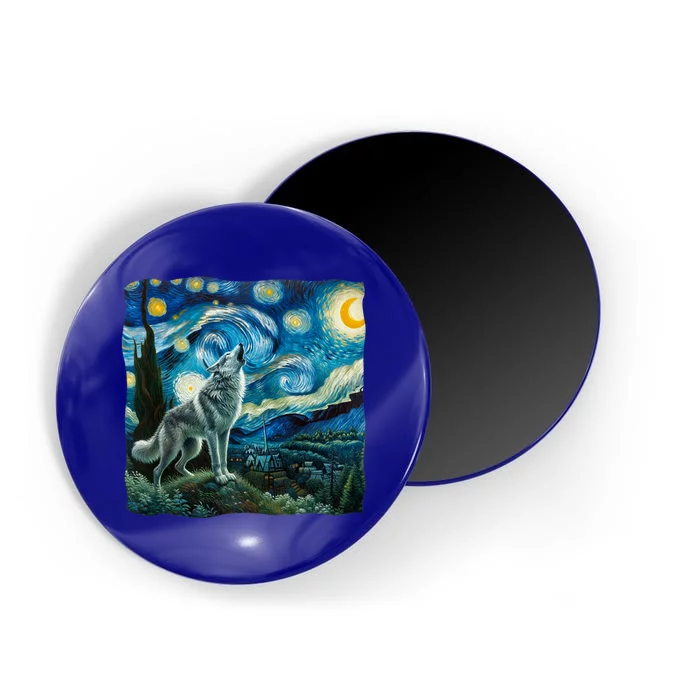 Wolf Starry Night Howling Moon Funny Gifts Van Gogh Magnet