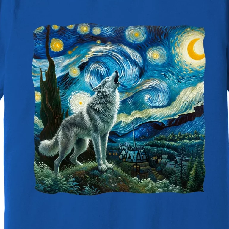 Wolf Starry Night Howling Moon Funny Gifts Van Gogh Premium T-Shirt