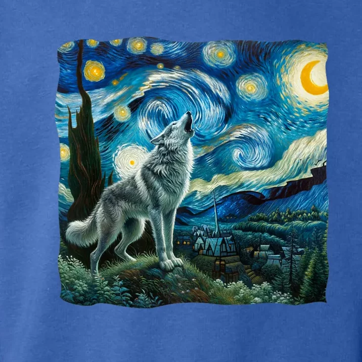 Wolf Starry Night Howling Moon Funny Gifts Van Gogh Toddler Hoodie