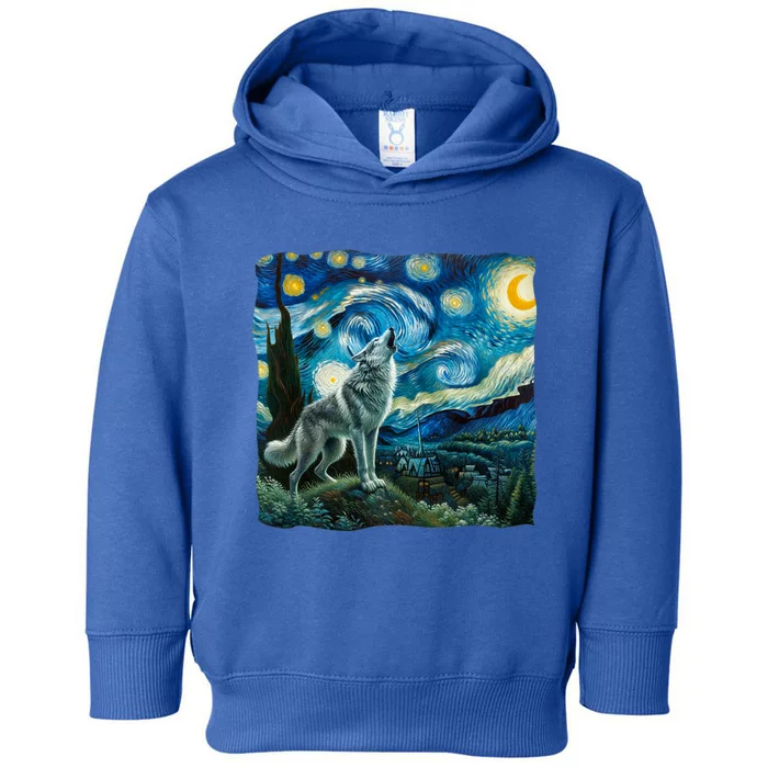 Wolf Starry Night Howling Moon Funny Gifts Van Gogh Toddler Hoodie