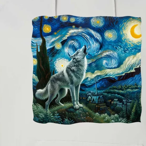 Wolf Starry Night Howling Moon Funny Gifts Van Gogh Performance Fleece Hoodie