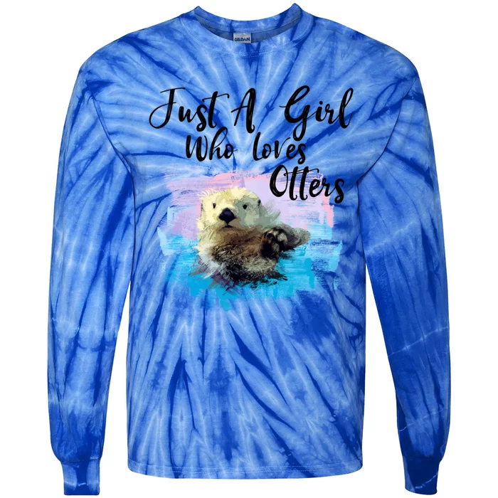 Watercolor Sea Otter Great Gift Who Loves Otters Gift Tie-Dye Long Sleeve Shirt