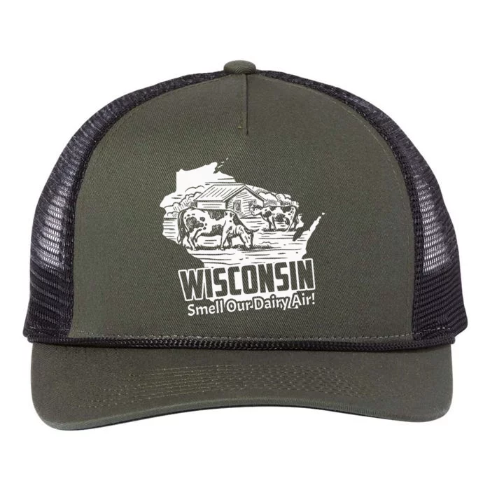 Wisconsin Smell Our Dairy Air Funny Wisconsin Retro Rope Trucker Hat Cap