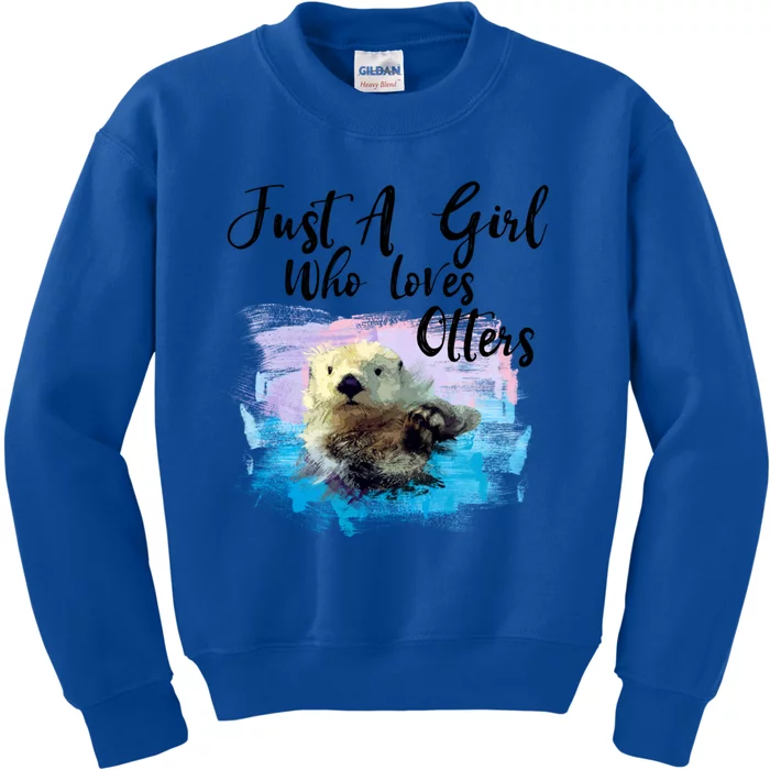 Watercolor Sea Otter Gift Who Loves Otters Great Gift Kids Sweatshirt