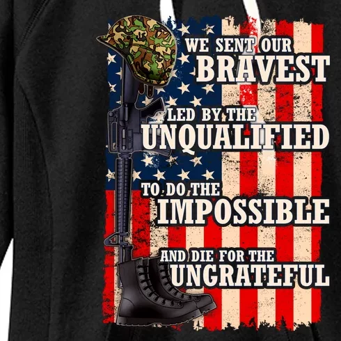 We Sent Our Bravest Support Military Veterans USA Flag Women's Fleece Hoodie