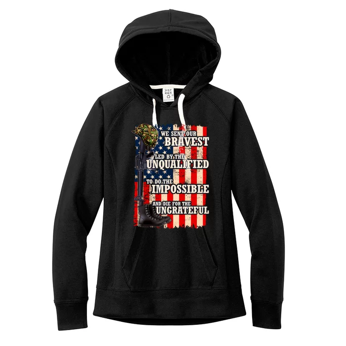 We Sent Our Bravest Support Military Veterans USA Flag Women's Fleece Hoodie