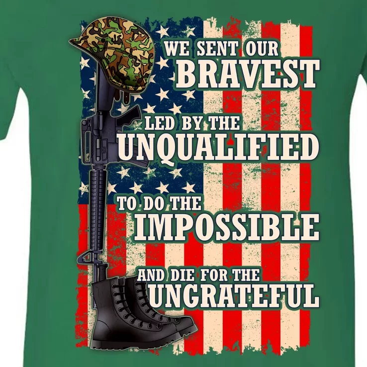 We Sent Our Bravest Support Military Veterans USA Flag V-Neck T-Shirt