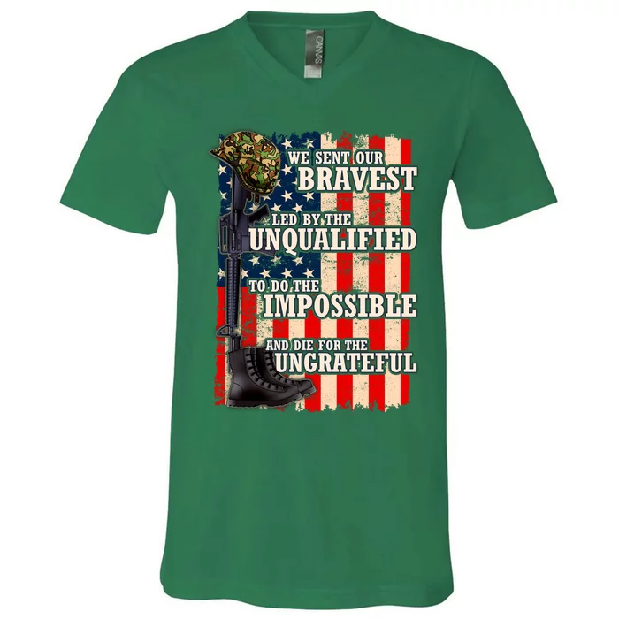 We Sent Our Bravest Support Military Veterans USA Flag V-Neck T-Shirt