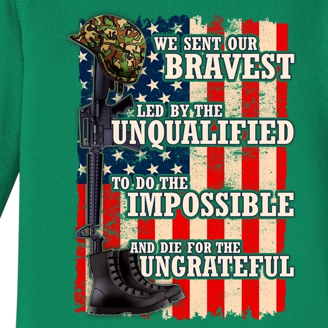 We Sent Our Bravest Support Military Veterans USA Flag Baby Long Sleeve Bodysuit