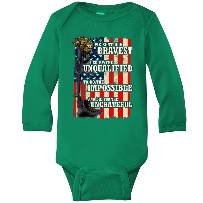 We Sent Our Bravest Support Military Veterans USA Flag Baby Long Sleeve Bodysuit