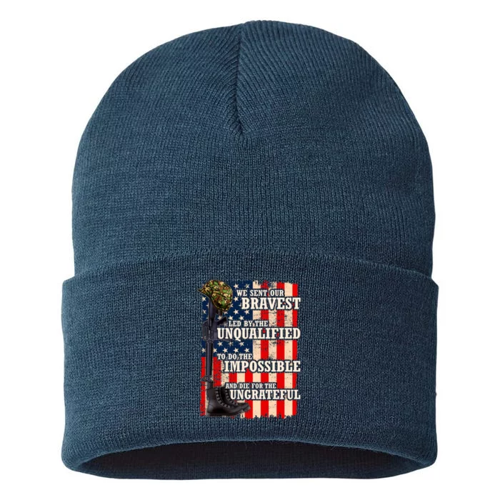 We Sent Our Bravest Support Military Veterans USA Flag Sustainable Knit Beanie