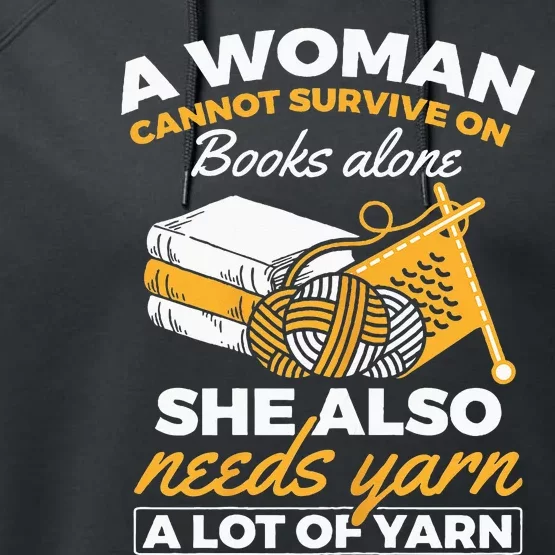 Woman Survives On Books Yarn Knitting Crochet Performance Fleece Hoodie