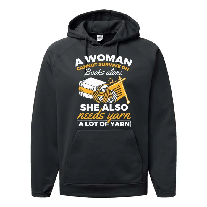 Woman Survives On Books Yarn Knitting Crochet Performance Fleece Hoodie