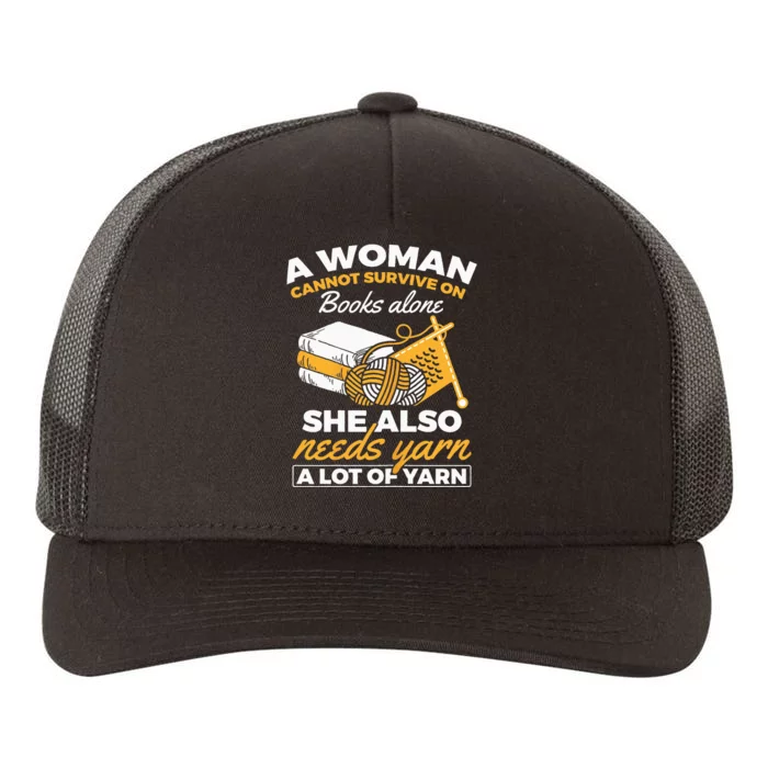 Woman Survives On Books Yarn Knitting Crochet Yupoong Adult 5-Panel Trucker Hat