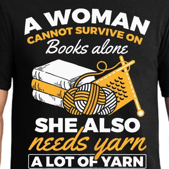 Woman Survives On Books Yarn Knitting Crochet Pajama Set