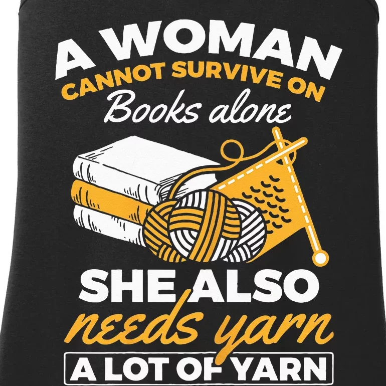 Woman Survives On Books Yarn Knitting Crochet Ladies Essential Tank