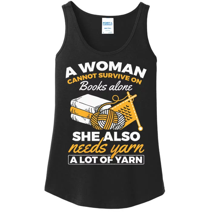 Woman Survives On Books Yarn Knitting Crochet Ladies Essential Tank