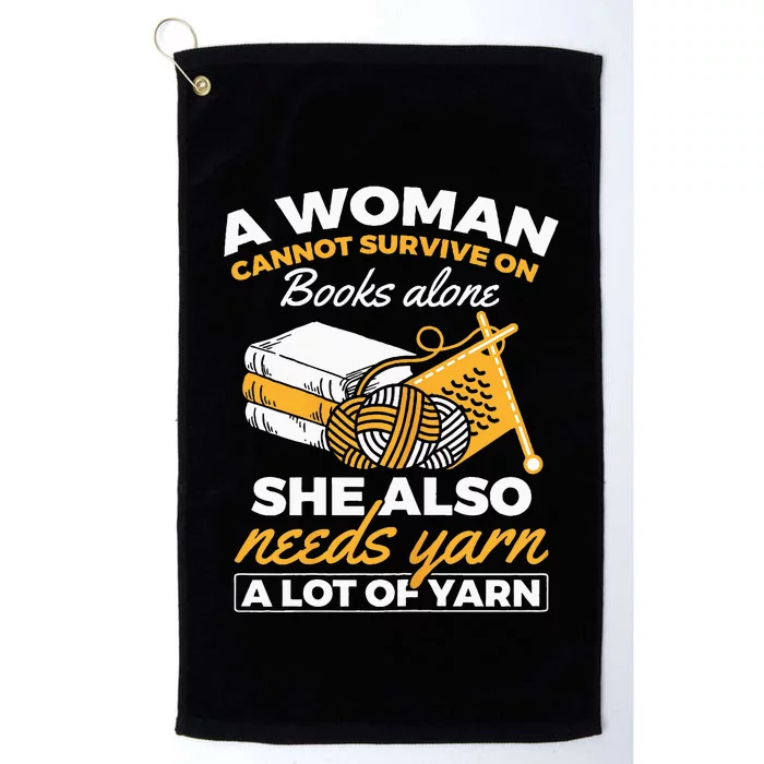 Woman Survives On Books Yarn Knitting Crochet Platinum Collection Golf Towel