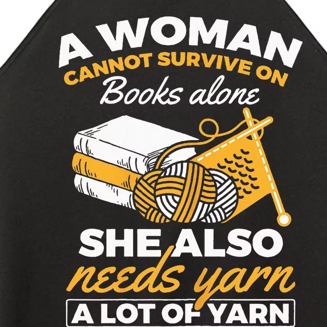 Woman Survives On Books Yarn Knitting Crochet Women’s Perfect Tri Rocker Tank