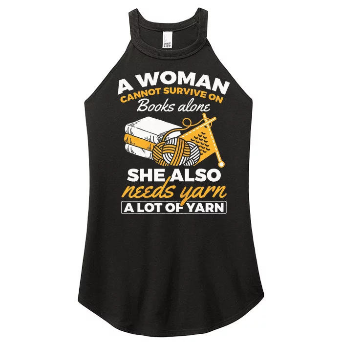 Woman Survives On Books Yarn Knitting Crochet Women’s Perfect Tri Rocker Tank