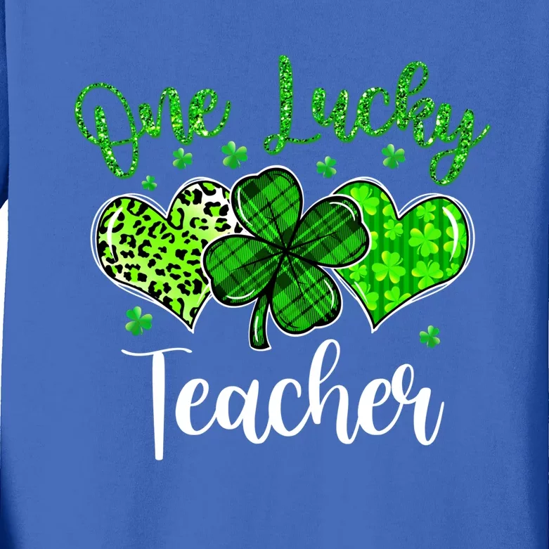 Wo Shamrock One Lucky Teacher St Patrick's Day School Gift Kids Long Sleeve Shirt