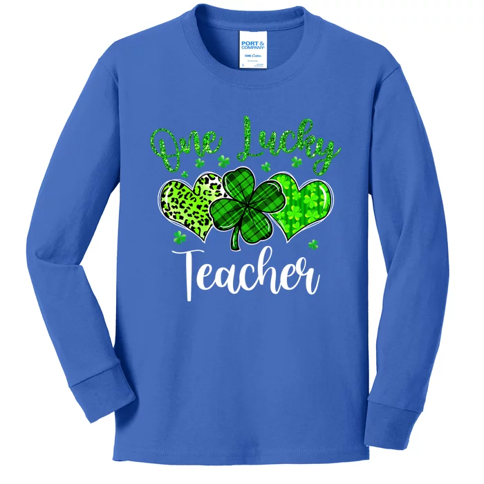 Wo Shamrock One Lucky Teacher St Patrick's Day School Gift Kids Long Sleeve Shirt