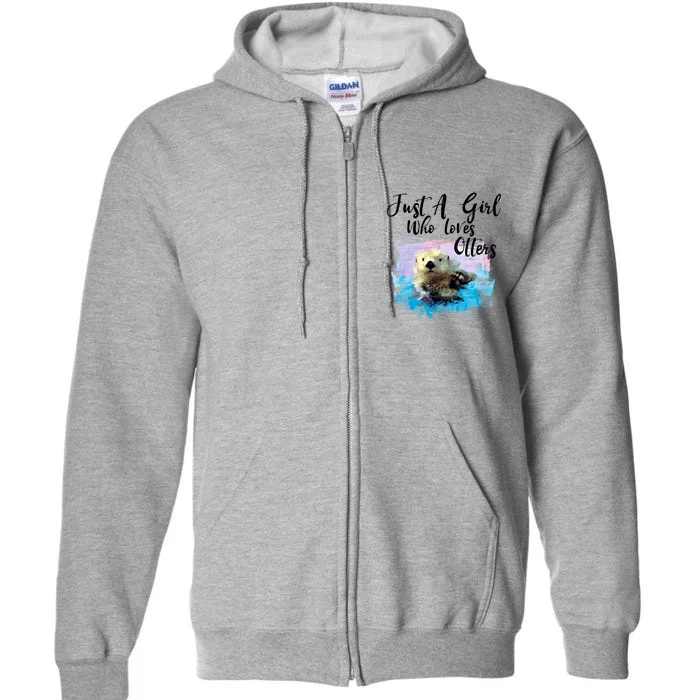 Watercolor Sea Otter Gift Who Loves Otters Cute Gift Full Zip Hoodie