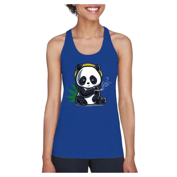 Weed Smoking Panda Gift Marijuana Cannabis Thc Stoner Gift Women's Racerback Tank