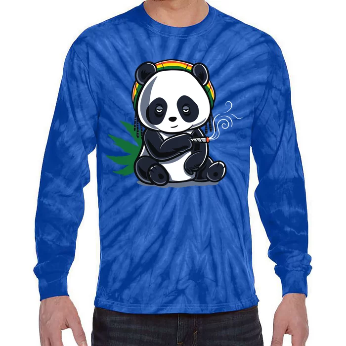 Weed Smoking Panda Gift Marijuana Cannabis Thc Stoner Gift Tie-Dye Long Sleeve Shirt