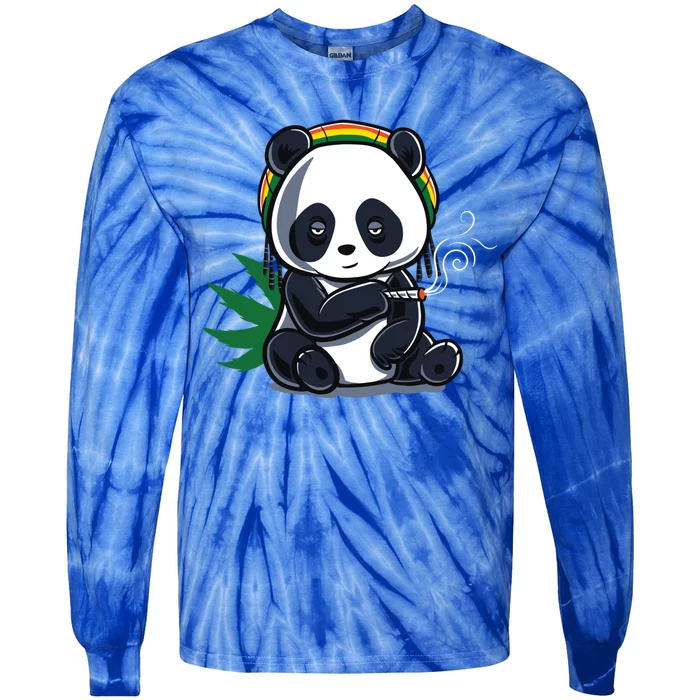 Weed Smoking Panda Gift Marijuana Cannabis Thc Stoner Gift Tie-Dye Long Sleeve Shirt