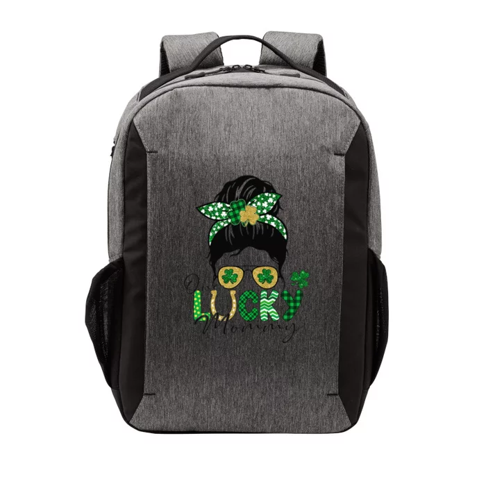 Womens St Patricks Day Leopard Shamrock One Lucky Mommy Messy Bun Vector Backpack