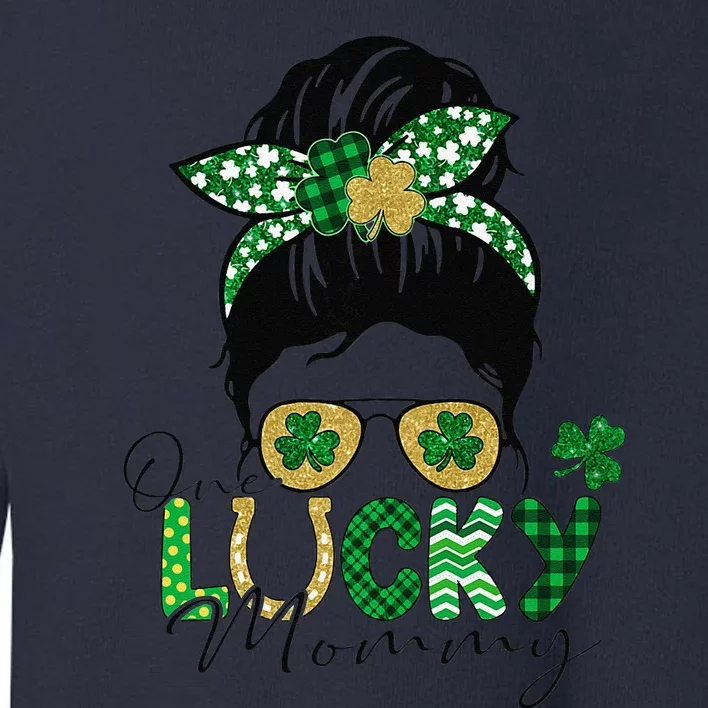 Womens St Patricks Day Leopard Shamrock One Lucky Mommy Messy Bun Toddler Sweatshirt