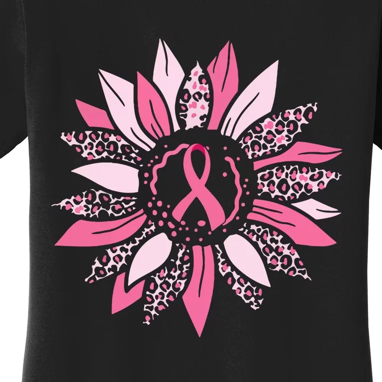 Woman Sunflower Pink Ribbon Breast Cancer Awareness Warrior Gift Women's T-Shirt