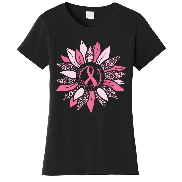 Woman Sunflower Pink Ribbon Breast Cancer Awareness Warrior Gift Women's T-Shirt