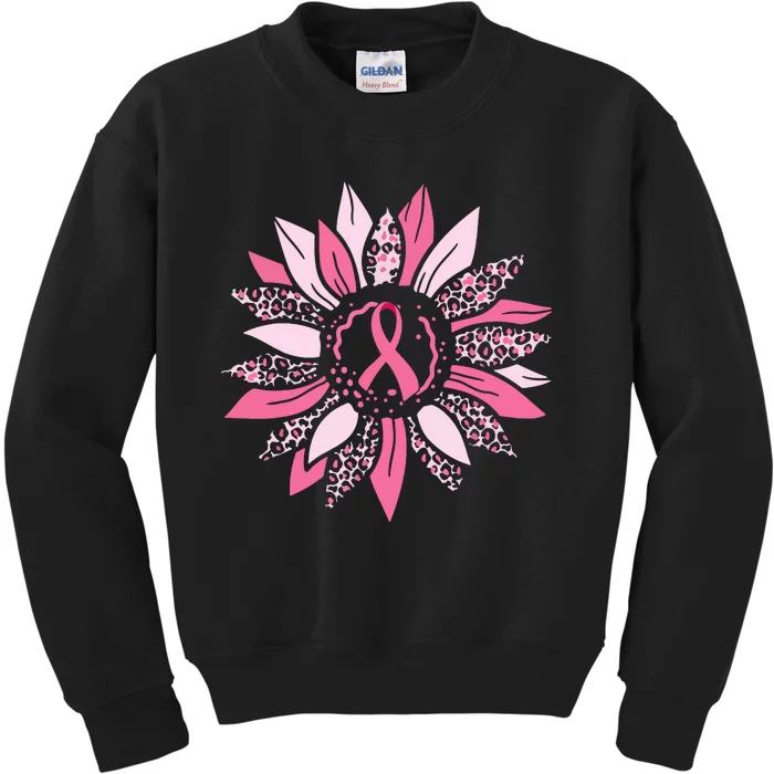 Woman Sunflower Pink Ribbon Breast Cancer Awareness Warrior Gift Kids Sweatshirt