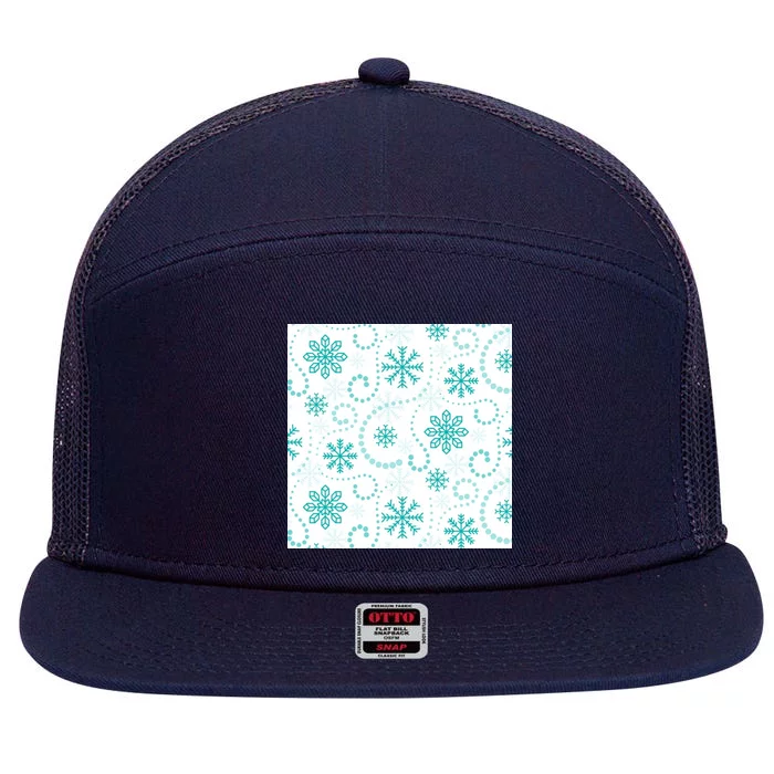 Winter Snowflakes Pattern 7 Panel Mesh Trucker Snapback Hat