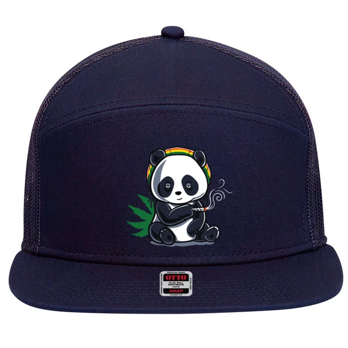 Weed Smoking Panda Gift Marijuana Cannabis Thc Stoner Gift Cool Gift 7 Panel Mesh Trucker Snapback Hat