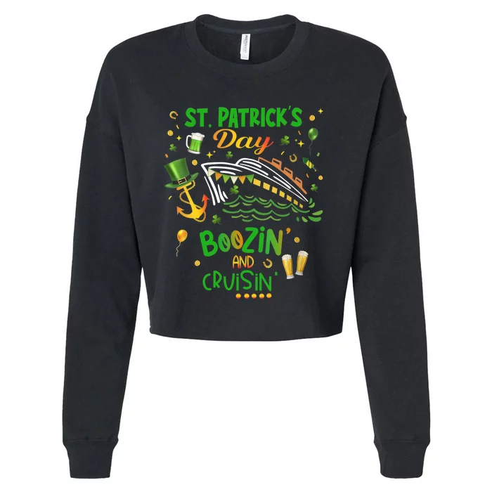 Wo St Patricks Day Cruise Matching Cruising Boozing Drinking V-Neck Cropped Pullover Crew