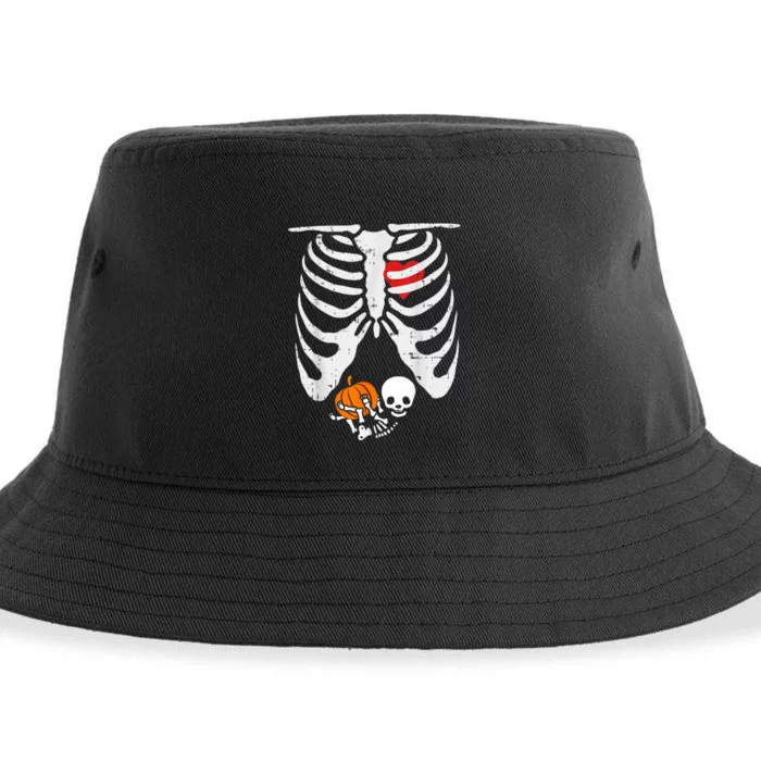 Women Skeleton Pregnancy Announcement Mom Halloween Sustainable Bucket Hat