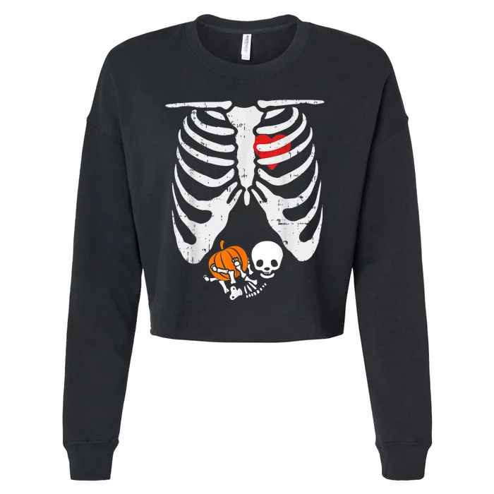 Women Skeleton Pregnancy Announcement Mom Halloween Cropped Pullover Crew