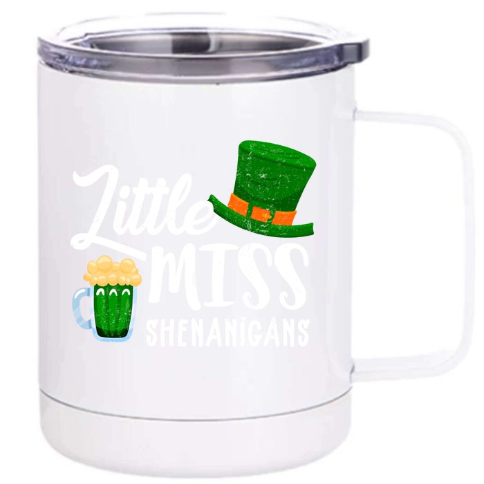 Wo's St Patrick's Day Tee Little Miss Shenanigans Great Gift Front & Back 12oz Stainless Steel Tumbler Cup